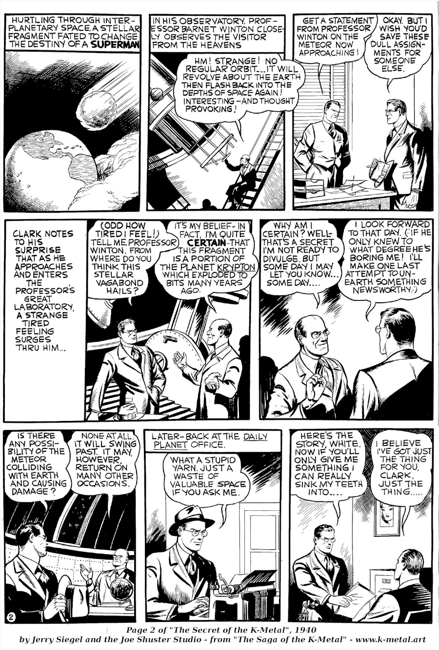 Superman Through the Ages! Comic Book Issue #0: Secret of the K-Metal - Page 2: The Arrival [Angel Criado & Bob Rivard]