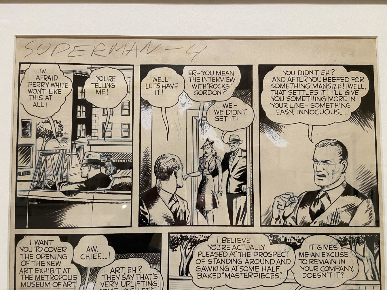 Original Shuster Studio Artwork for Secret of the K-Metal Page 4, top third. Picture by Jeff Reid