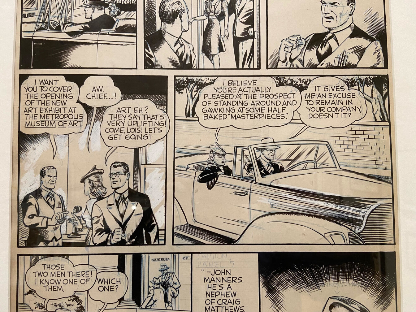 Original Shuster Studio Artwork for Secret of the K-Metal Page 4, middle third. Picture by Jeff Reid