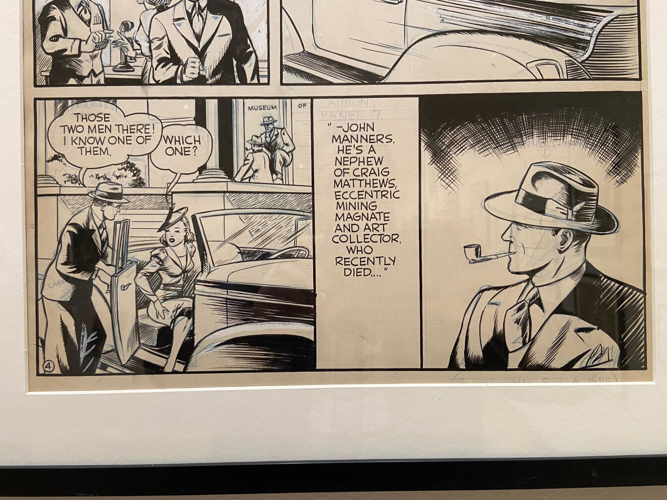 Original Shuster Studio Artwork for Secret of the K-Metal Page 4, bottom third. Picture by Jeff Reid